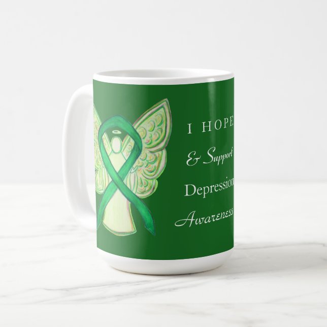 Depression Awareness Ribbon Angel Coffee Mug Cups (Front Left)