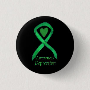 Depression Awareness Ribbon Heart Pin Button