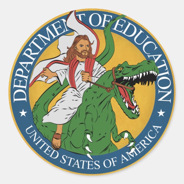 Dept. of Education - Jesus on a T-Rex Sticker (Front)