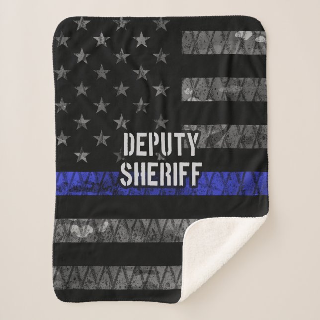 Deputy Sheriff Distressed Flag Sherpa Blanket (Front)