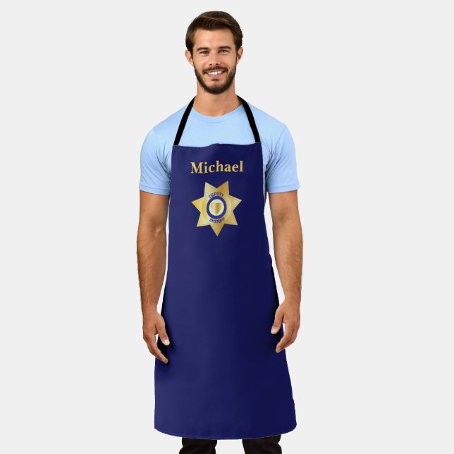 Deputy Sheriff Gold Star Badge Personalised Apron (Worn)