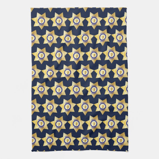 Deputy Sheriff Gold Star Badge Tea Towel (Vertical)