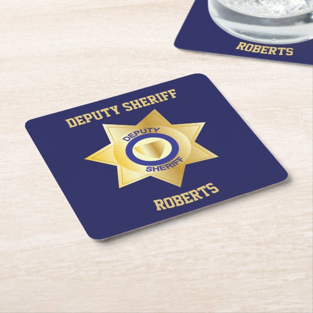 Deputy Sheriff Gold Star Customised Square Paper Coaster (Angled)