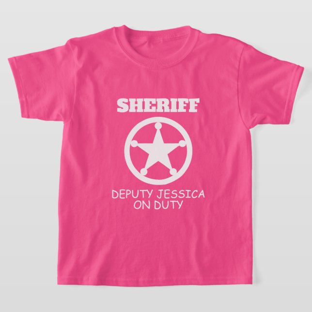 Deputy Sheriff police star badge pink girl's T-Shirt (Laydown)