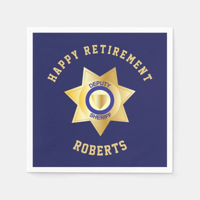 Deputy Sheriff Retirement Party Gold Star Badge Napkin (Front)