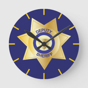 Deputy Sheriff's Gold Star Badge Round Clock