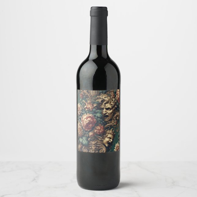 Deranged Decadence – Gothic Victorian Floral  Wine Label (Front)