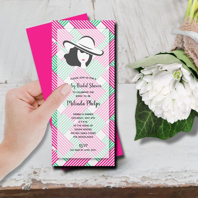 Derby Bridal Shower Hot Pink Green Invitation (Derby-themed bridal shower hot pink and green stripes invitations, INSTANT DOWNLOAD and/or PRINTED)