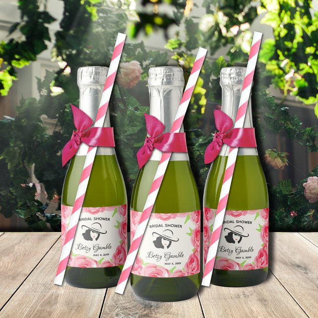 Derby Bridal Shower Mini Sparkling Wine Labels (Mini bottle labels with short hair, long hair version available (straws and ribbons not included))