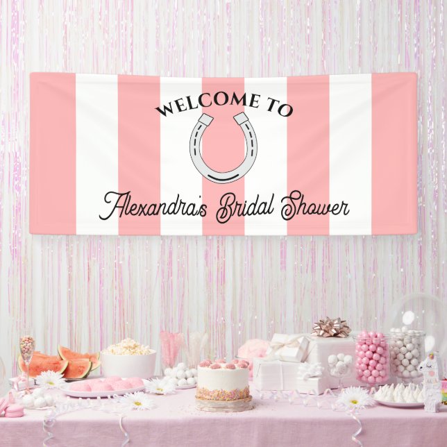 Derby Bridal Shower Pink Stripes Horseshoe Welcome Banner (Party)