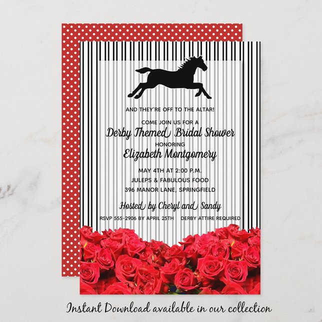 Derby Bridal Shower Red Roses Racehorse Invitation (INSTANT DOWNLOAD available in our collection to send your invites digitally.)