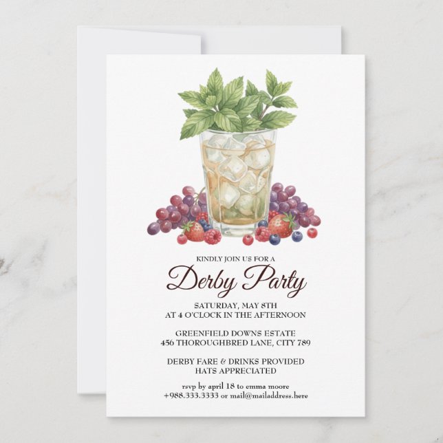 Derby Day Mint Julep Horse Race Party Invitation (Front)