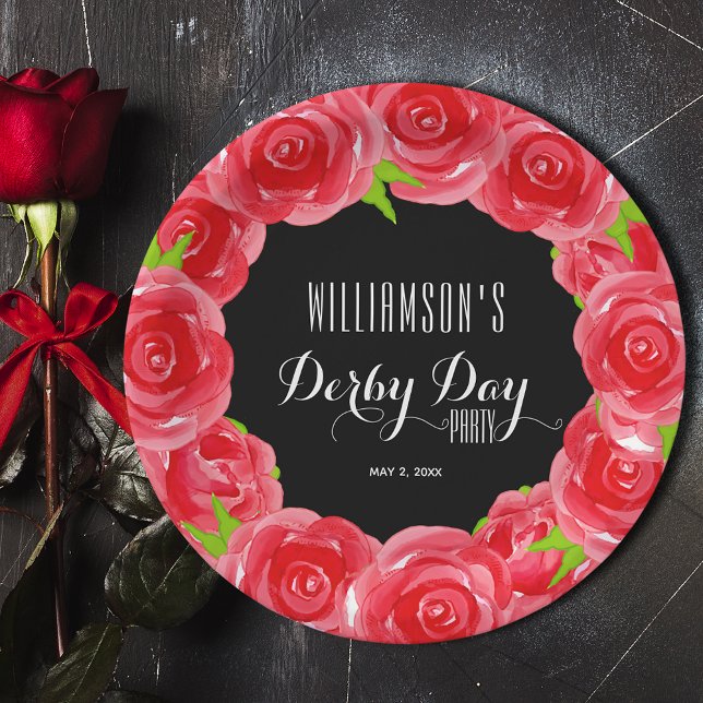 Derby Day Red Roses Paper Plate (Derby Day Red Roses 9" Paper Plates)