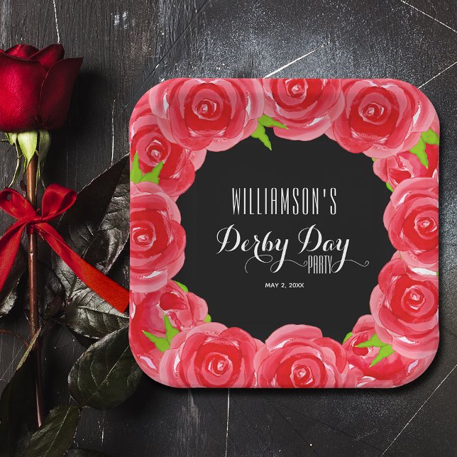 Derby Day Red Roses Paper Plate (7" Square Paper Plates Derby Day Red Roses )