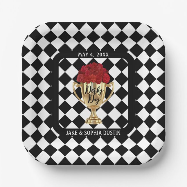 Derby Day Trophy and Roses Paper Plate (Front)