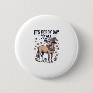 Derby Day Y’all Horse Floral Hat 6 Cm Round Badge