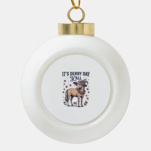 Derby Day Y’all Horse Floral Hat Ceramic Ball Christmas Ornament