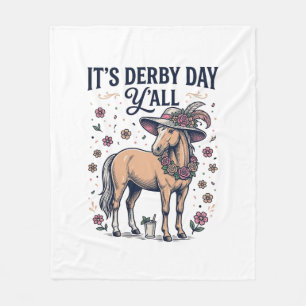Derby Day Y’all Horse Floral Hat Fleece Blanket