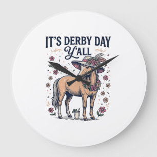 Derby Day Y’all Horse Floral Hat Large Clock