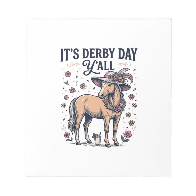 Derby Day Y’all Horse Floral Hat Notepad (Front)