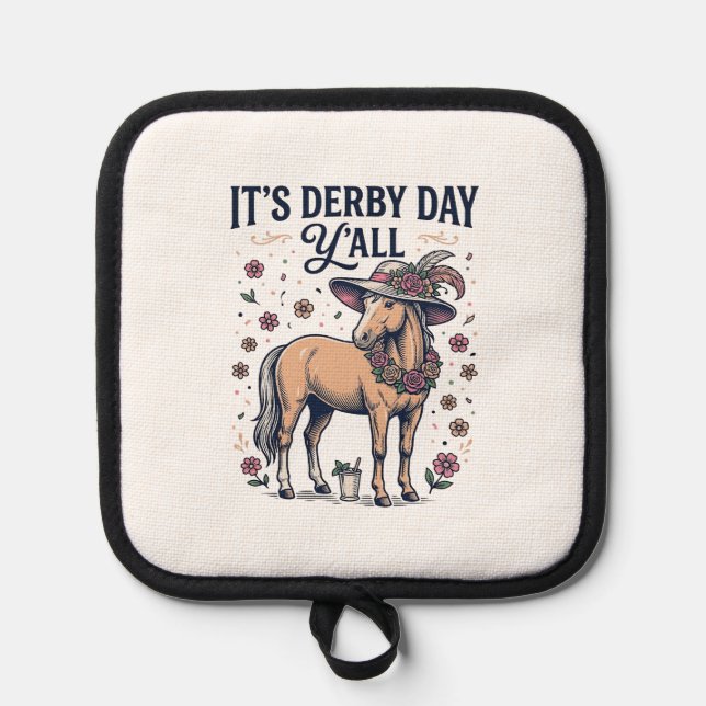 Derby Day Y’all Horse Floral Hat Pot Holder (Front)