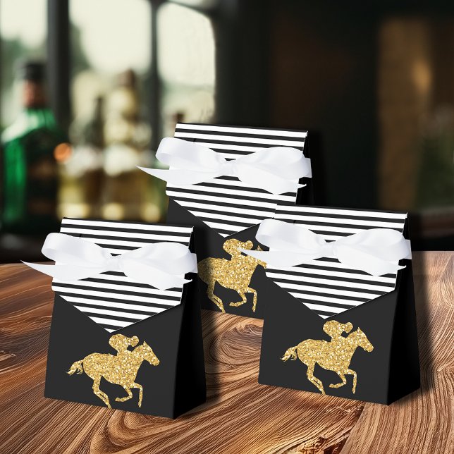 Derby Gold Racehorse and Jockey Favour Box (Gold racehorse Derby favor boxes are 3"w x 1.5"l x 3.25"h, ships flat, simple assembly required.)