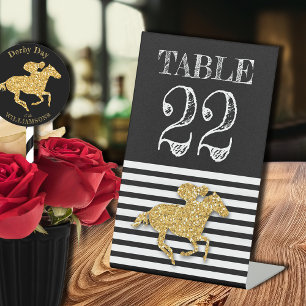Derby Gold Racehorse and Jockey Table Number Pedestal Sign