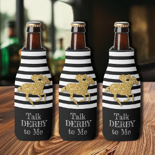 Derby Gold Racehorse Black White Stripes Bottle Cooler