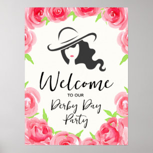 Derby Hat Lady Silhouette and Roses Welcome Poster