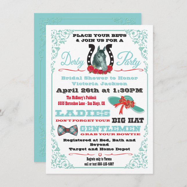 Derby Horse Racing Bridal Shower invitations (Front/Back)