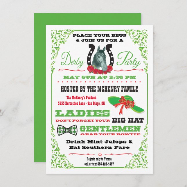 Derby Horse Racing Party invitation (Front/Back)