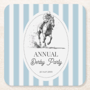 Derby horse racing party retro stripes monogrammed square paper coaster
