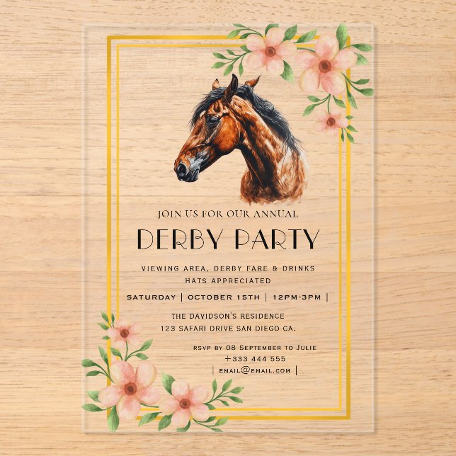 Derby party acrylic invitations (Front)