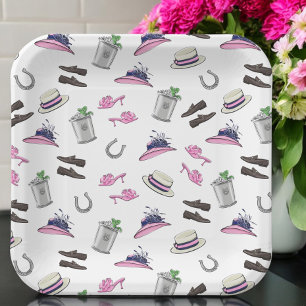 Derby Party Attire Mint Julep Horseshoe Paper Plate