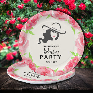 Derby Party Big Hat and Roses Paper Plate