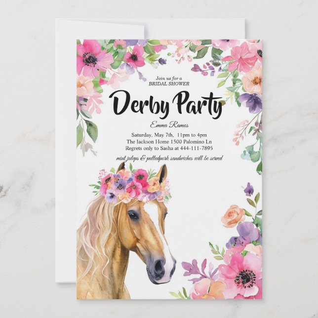  Derby Party Bridal Shower Invitation with Floral  (Front)