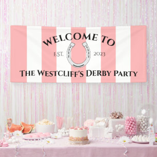 Derby Party Decor Pink Stripes Horseshoe Welcome Banner