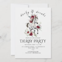 Derby Party Invitation – Floral Horse Head with Ro