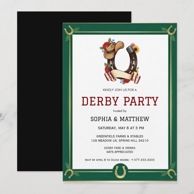 Derby Party Invitation Vintage Equestrian Style (Front/Back)