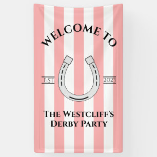 Derby Party Pink Stripe Horseshoe Vertical Welcome Banner