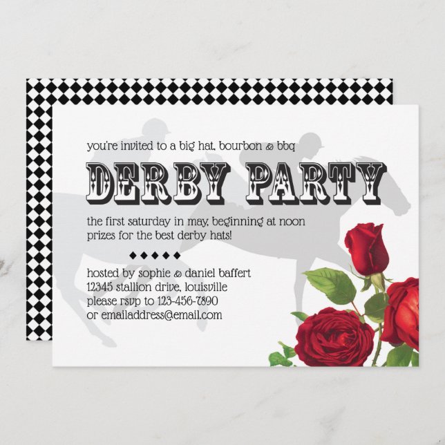 Derby Party Racehorse and Roses 2 Invitation (Front/Back)