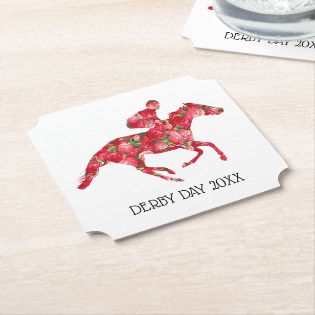 Derby Party Racehorse and Roses Paper Coaster (Angled)