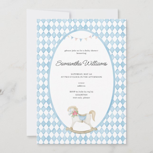 Derby Race Rocking Horse Watercolor Baby Shower Invitation (Front)