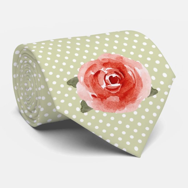 Derby Rose on White and Lime Dots Tie (Rolled)