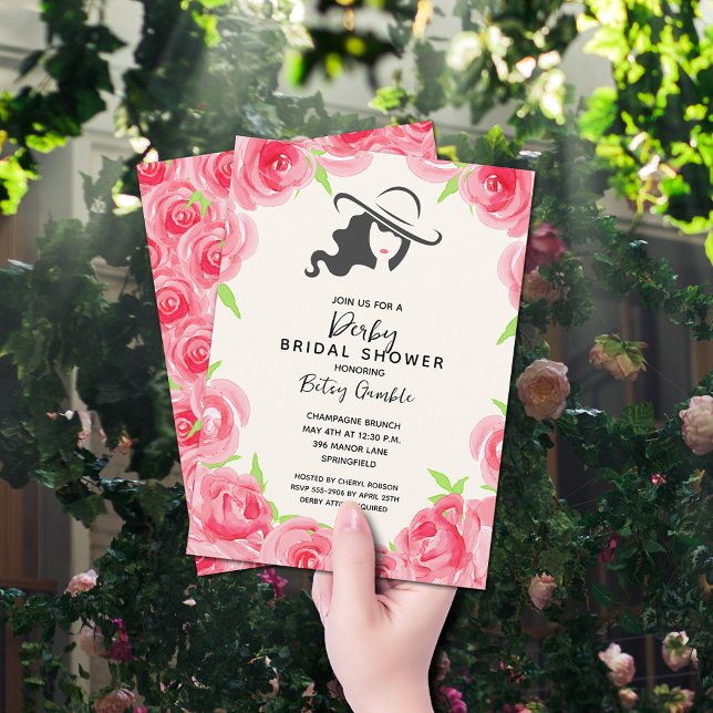 Derby Roses Big Hat Bridal Shower Invitation (There is a short hair version in bridal shower collection.)