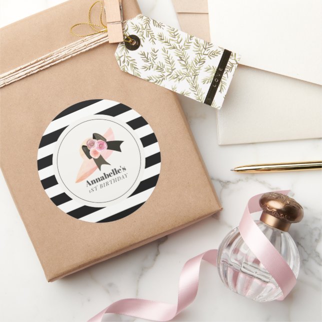 Derby Style Big Pink Hat Rose 1st Birthday Classic Round Sticker (Gifting)