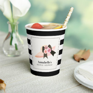 Derby Style Big Pink Hat Rose Bridal Shower Paper Cups