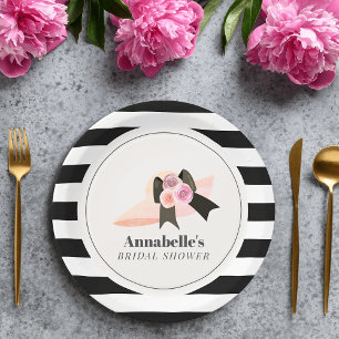 Derby Style Big Pink Hat Rose Bridal Shower Paper Plate