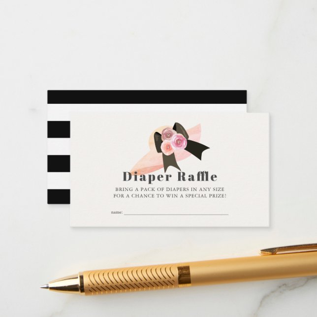 Derby Style Big Pink Hat Rose Diaper Raffle Ticket Enclosure Card (Front/Back In Situ)