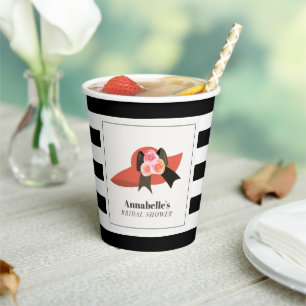 Derby Style Big Red Hat Rose Bridal Shower Paper Cups